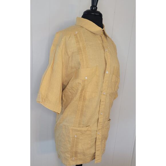 D'Accord Men's 2X Gold Cuban Guayabera Shirt 100% Linen Embroidered EUC - Picture 6 of 10
